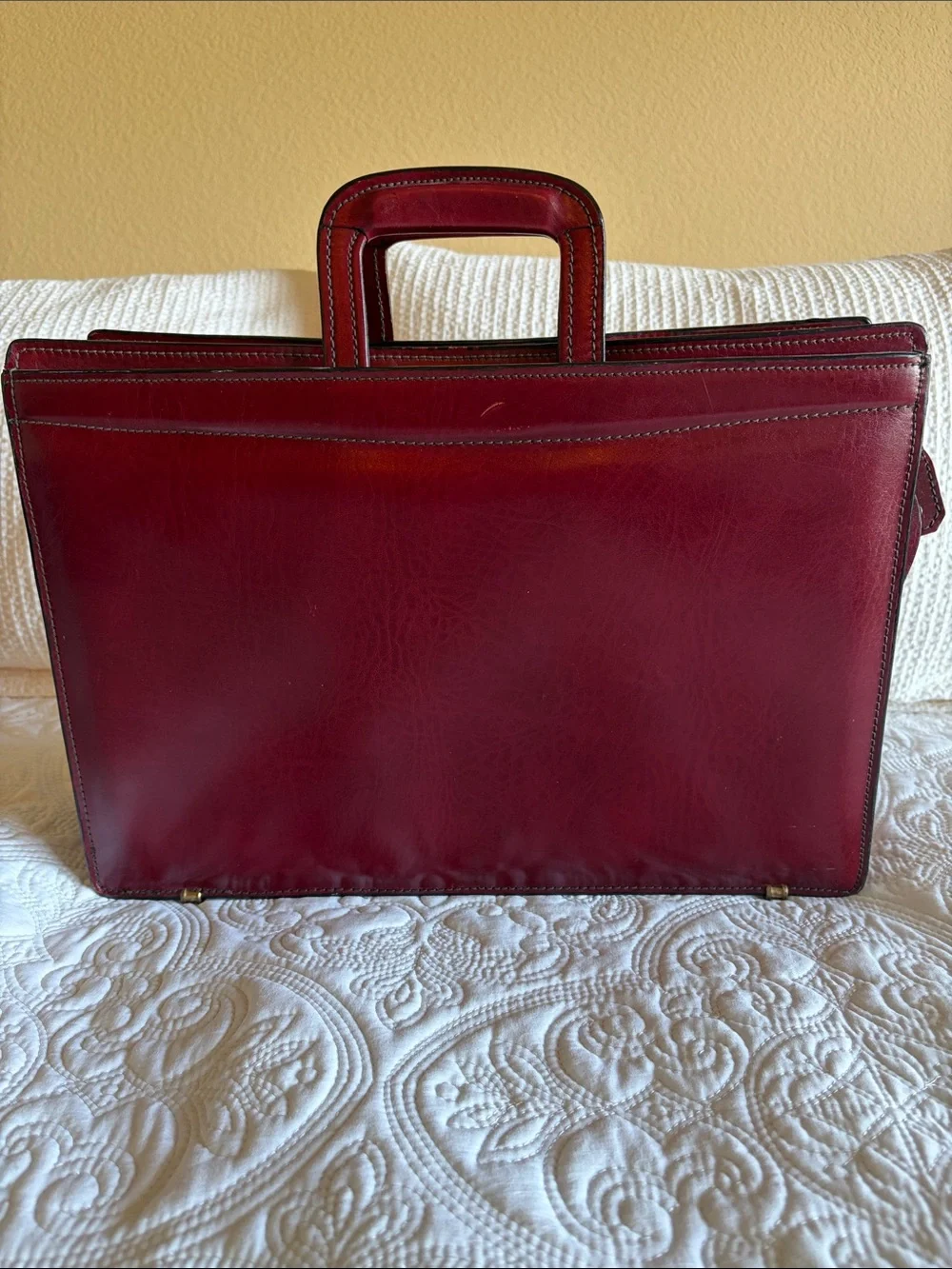 Structured Burgundy Leather Briefcase with Top Handle
